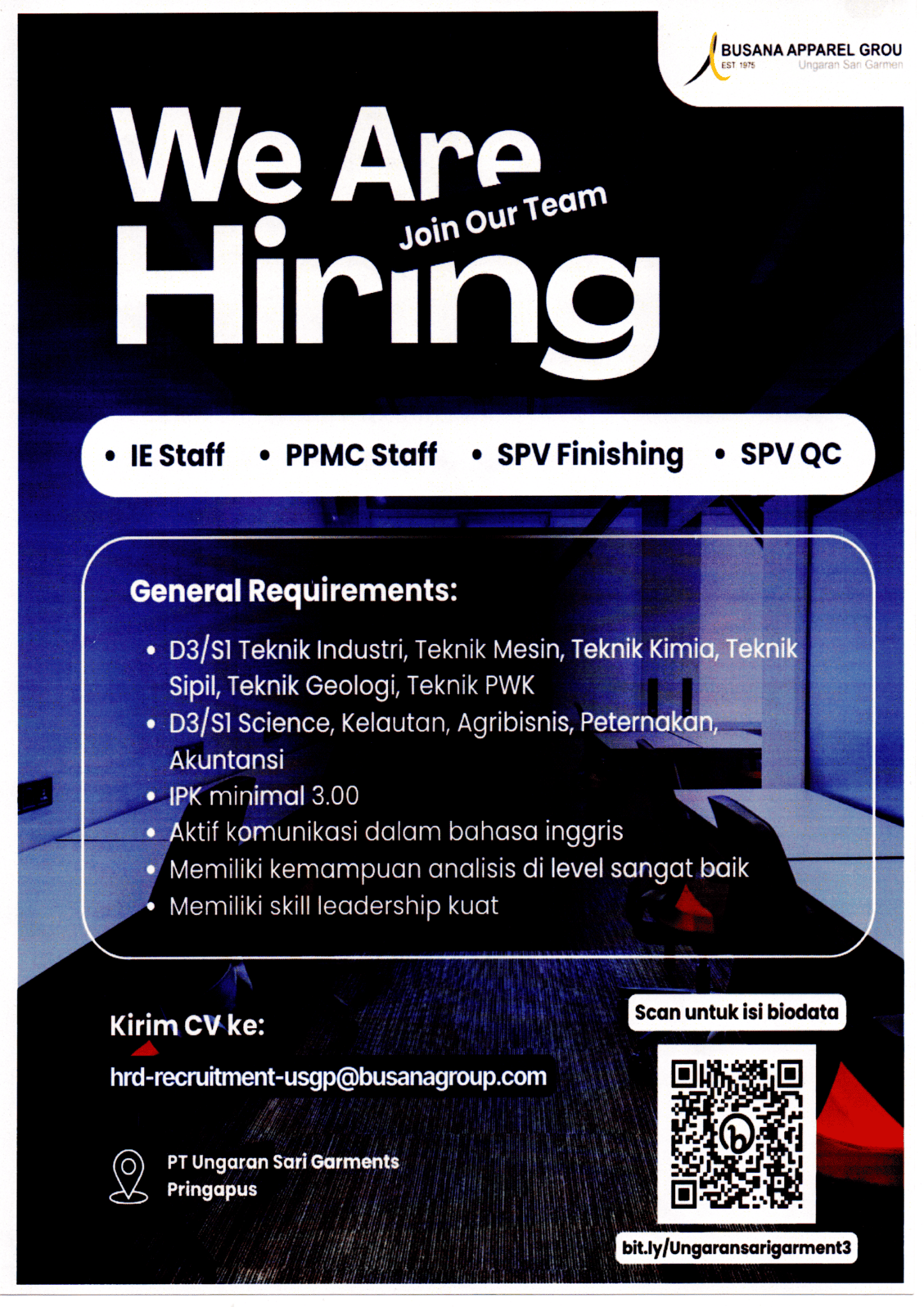 Lowongan Pekerjaan
PT. Ungaran Sari Garments
